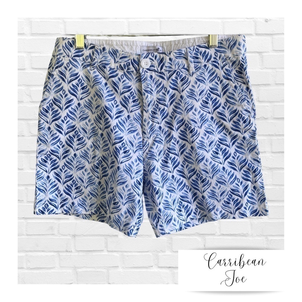 Caribbean Joe Blue White Tropical Chino Shorts Women’s 6 Preppy Vacation Resort